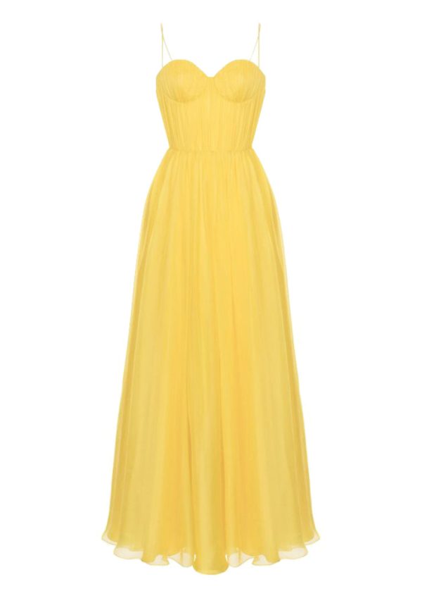 Stylish Yellow Backless Strapless Silk Spaghetti Strap Summer on Sale - Image 5