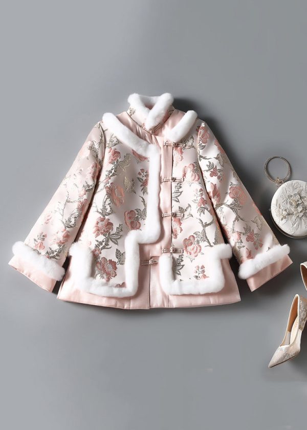 Art Pink Embroidery Button Patchwork Parkas Winter Cheap - Image 2