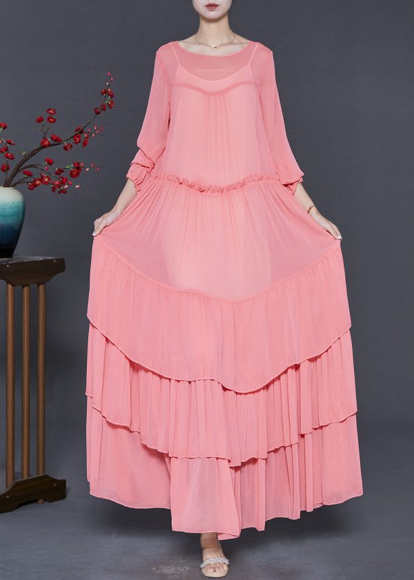 Fashion Pink Oversized Patchwork Chiffon Dresses Spring on Sale - Image 2