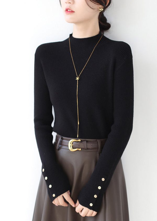 Black Slim Fit Patchwork Knit Sweaters Hign Neck Winter Sale - Image 4