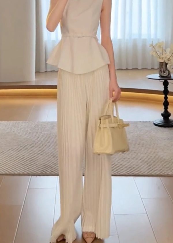 Classy White High Waist Wide Leg Pants Spring Online now - Image 2