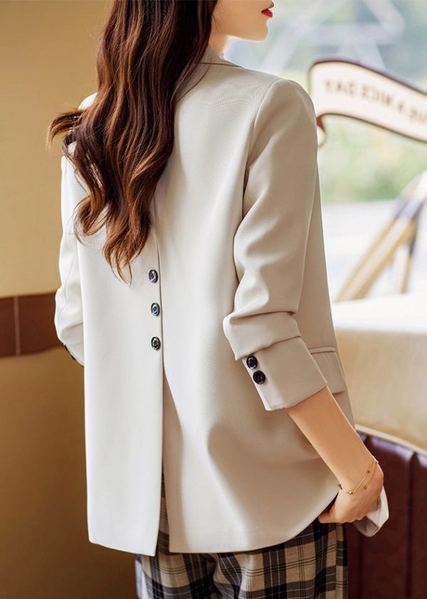 Chic Coffee Peter Pan Collar Pockets Button Suit Coat Spring Cheap