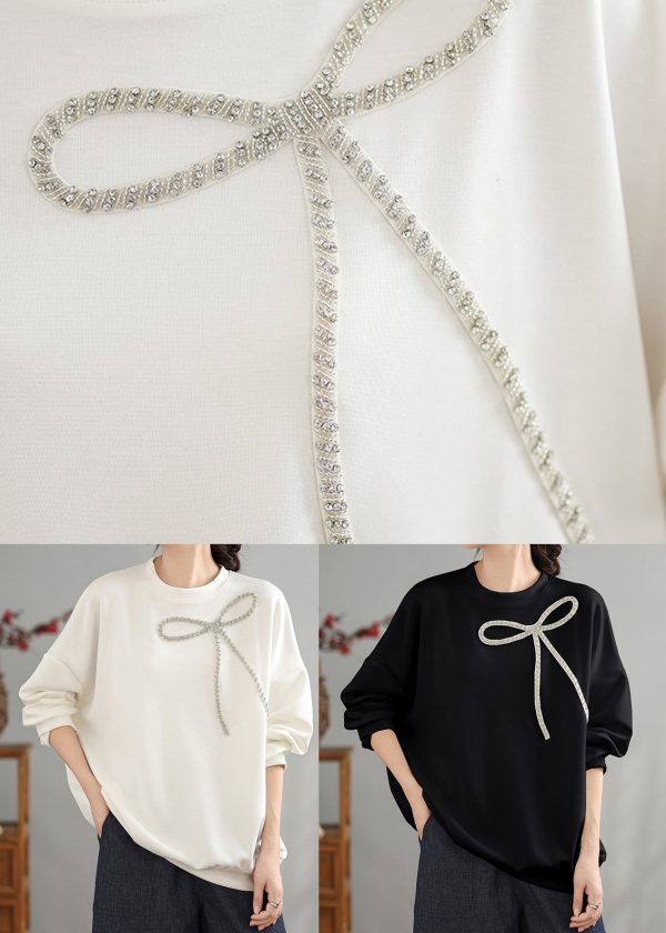 Beautiful Black O Neck Bow Cotton Pullover Top Spring For Cheap - Image 5