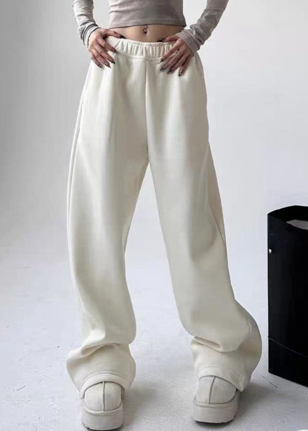 Brief White Patchwork Warm Fleece Straight Pants Spring For Cheap - Image 4