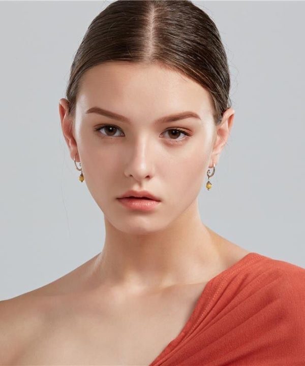 Loose Yellow Sterling Silver Inlaid Gem Stone Hoop Earrings Sale - Image 3
