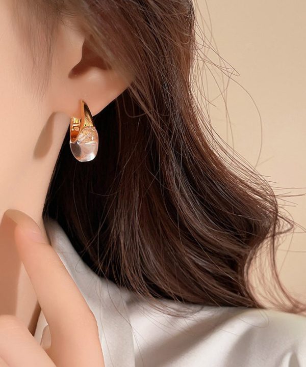 Chic White Copper Alloy Crysta Hoop Earrings Fashion - Image 4