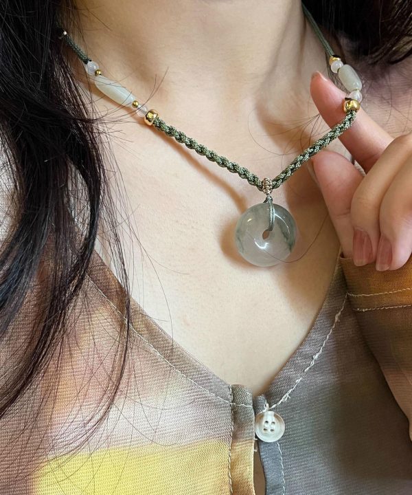 Retro Green Weaving Jade Ping An Buckle Pendant Necklace on Sale - Image 4