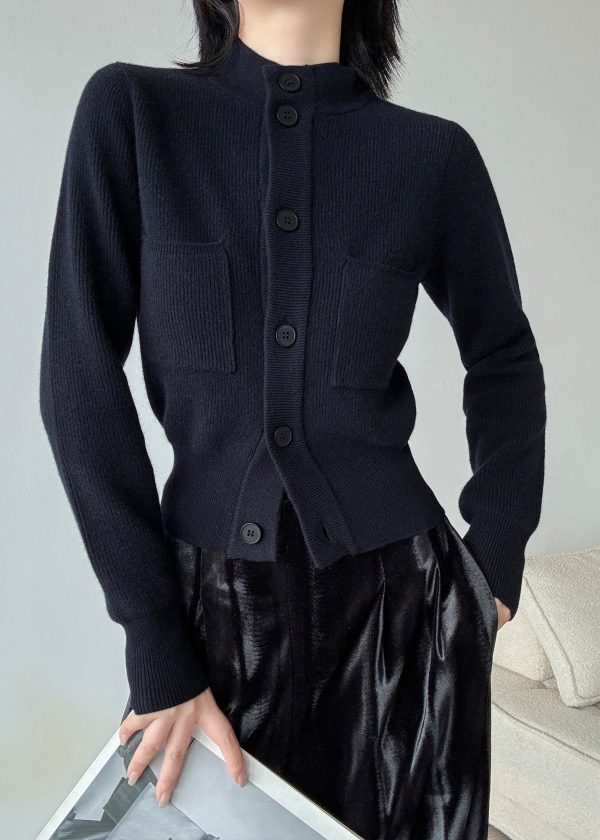 Italian Light Grey Stand Collar Button Wool Cardigans Spring Supply - Image 4