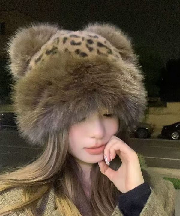 2025 New Leopard Print Thickened Warm Fuzzy Fur Hat Hot on Sale - Image 4