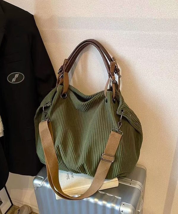 Modern Yellow Large Capacity Corduroy Satchel Handbag Supply - Image 2
