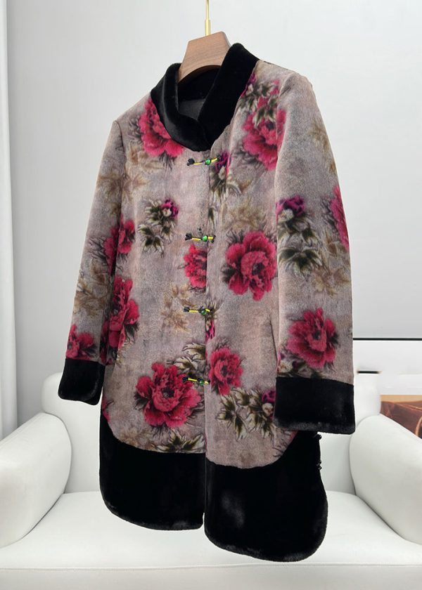 Stylish Grey Mink Velvet Print Patchwork Mink Velvet Coats Spring Online Hot Sale - Image 3