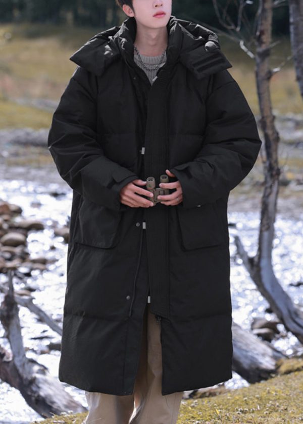 Modern Grey Hooded Button Pockets Duck Down Men Down Coats Winter Cheap - Image 2