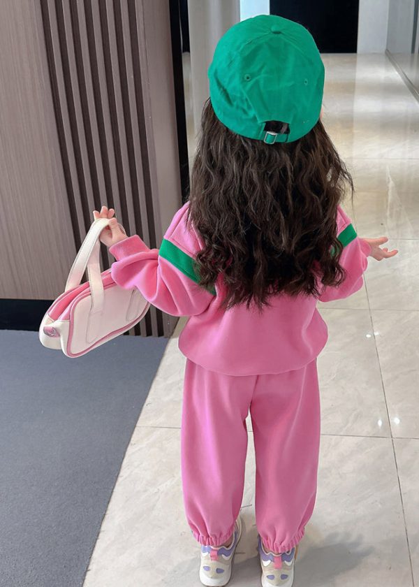 Style Pink Peter Pan Collar Patchwork Animal Kids Top And Pants Two Pieces Set Spring Sale - Image 5