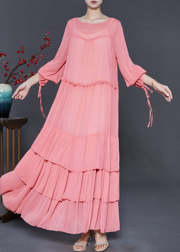 Fashion Pink Oversized Patchwork Chiffon Dresses Spring on Sale - Image 3