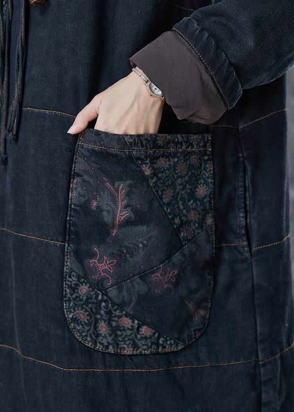 Art Black Chinese Button Patchwork Pockets Cotton Filled Dress Winter For Cheap - Image 5