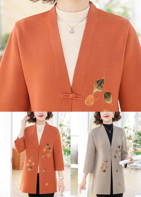 Camel Button Cotton Knit Coats V Neck Spring Cheap - Image 5