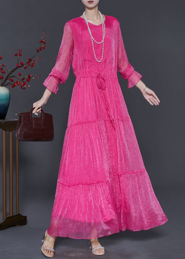 Stylish Rose Cinched Chiffon Long Dress Spring For Discount - Image 2
