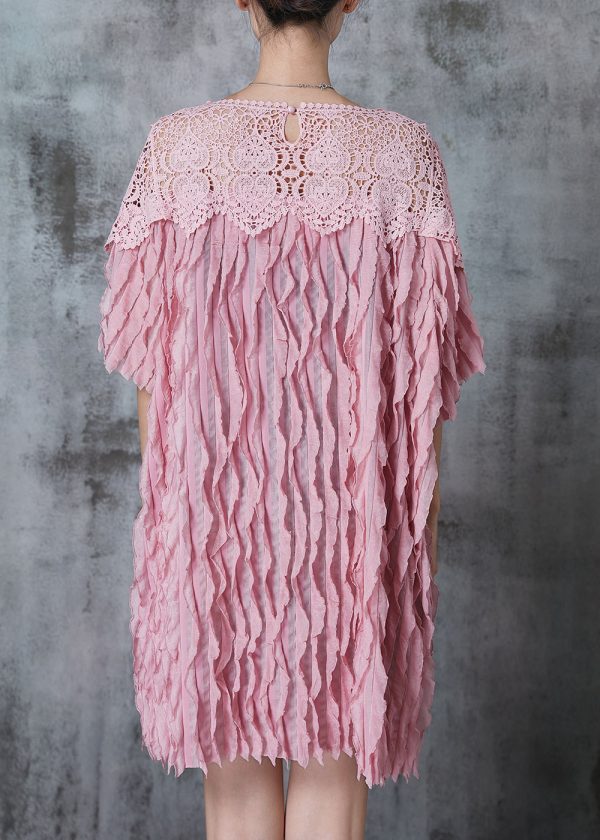 Pink Patchwork Cotton Day Dresses Oversized Summer Supply - Image 4