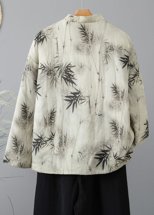Women Stand Collar Print Oriental Button Fine Cotton Filled Coat Spring Cheap - Image 2
