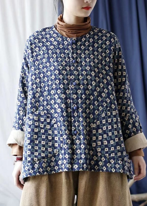 Vintage Blue Oversized Print Linen Coat Spring Sale - Image 3