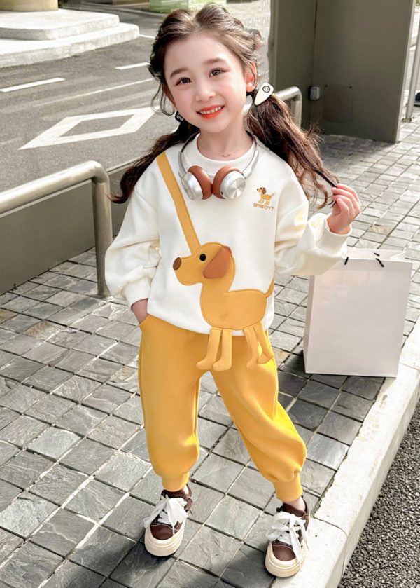 Casual Pink Animal Girls Sweatshirt And Pants Two Piece Set Clothing Spring Hot on Sale - Image 2
