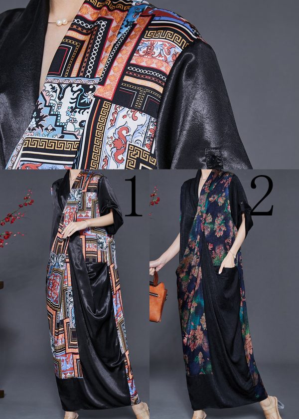 Natural Black Asymmetrical Print Silk Dress Spring Supply - Image 5