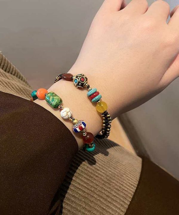 Chinese Style Alloy Weaving Agate Beading Little Elephant Charm Bracelet Sale - Image 2