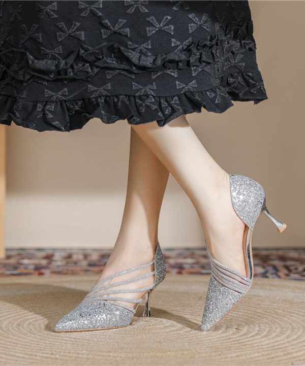 2025 Splicing Stiletto High Heels Champagne Sequins Online now - Image 4