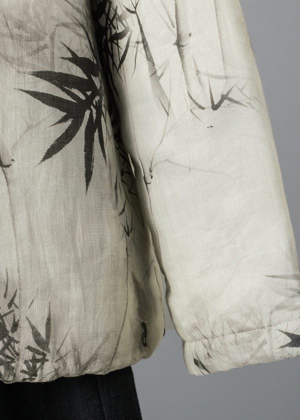 Women Stand Collar Print Oriental Button Fine Cotton Filled Coat Spring Cheap - Image 4