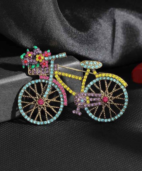 Beautiful Pink Alloy Zircon Pearl Bicycle Brooches Online Hot Sale - Image 2