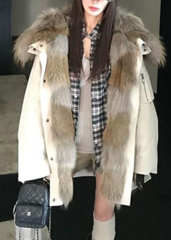 Plus Size Apricot Pockets Patchwork Detachable Hoosed Jacket Winter Online now - Image 2