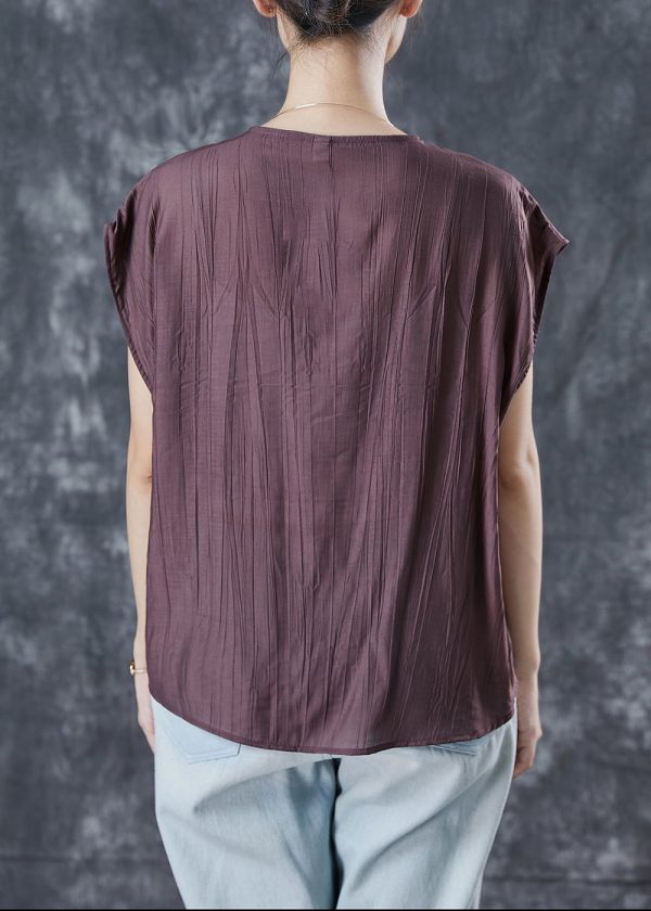 Brown Loose Linen Tank Tops Wrinkled Summer For Sale - Image 4