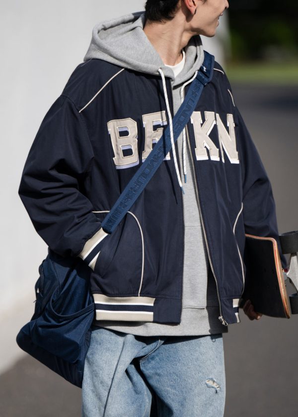 Casual Navy Zippered Letter Patchwork Cotton Mens Jackets Spring Online Hot Sale - Image 5