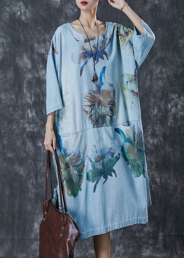 Stylish Blue Oversized Print Denim Robe Dresses Spring Online - Image 2