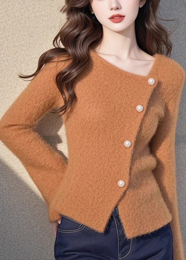 Italian Yellow Asymmetrical Button Cotton Knit Cardigan Spring For Discount