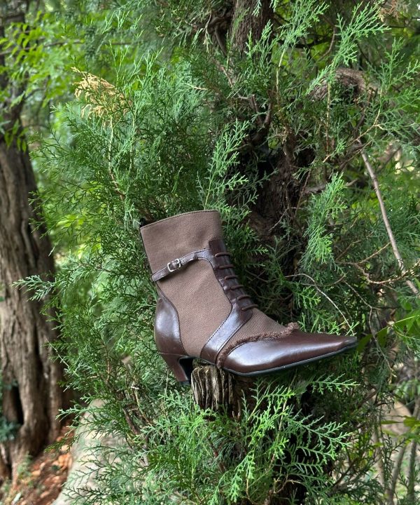 Stylish Khaki Lace Up Zippered Splicing Chunky Boots Online - Image 3