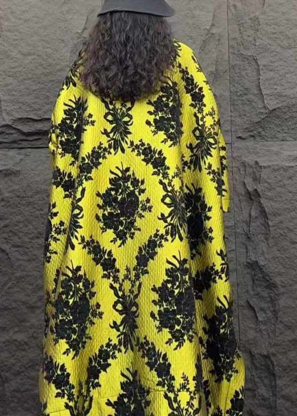 Organic Yellow Stand Collar Pockets Print Parka Winter For Discount - Image 5