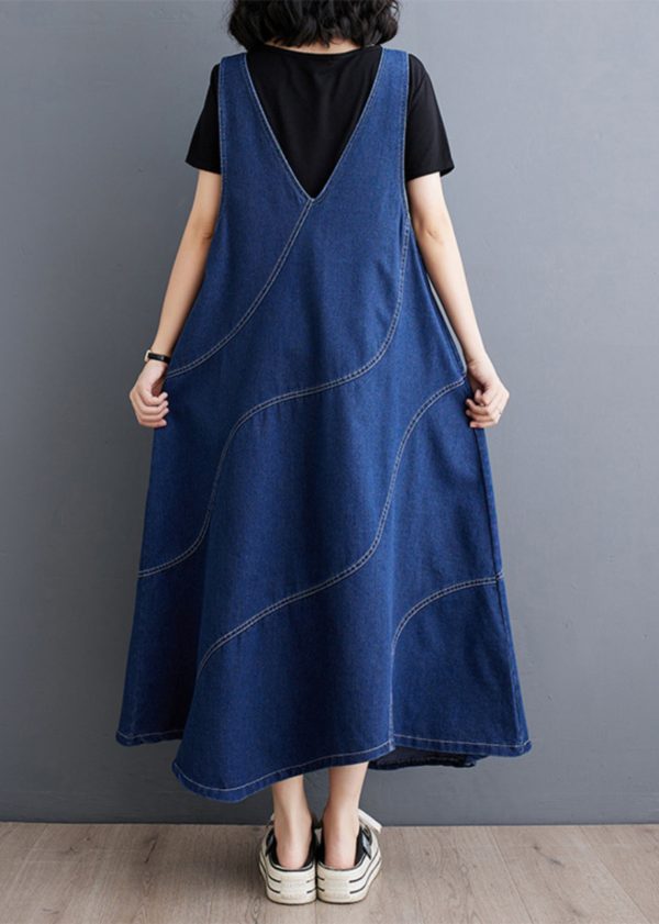 Casual Blue Oversized Patchwork Denim A Line Dresses Spring Hot on Sale - Image 5