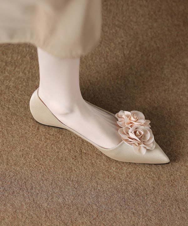 Beige Faux Leather Flat Feet Shoes Splicing Floral Pointed Toe Discount - Image 4