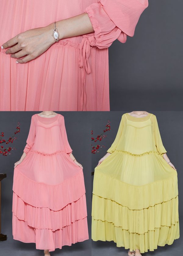 Fashion Pink Oversized Patchwork Chiffon Dresses Spring on Sale - Image 5