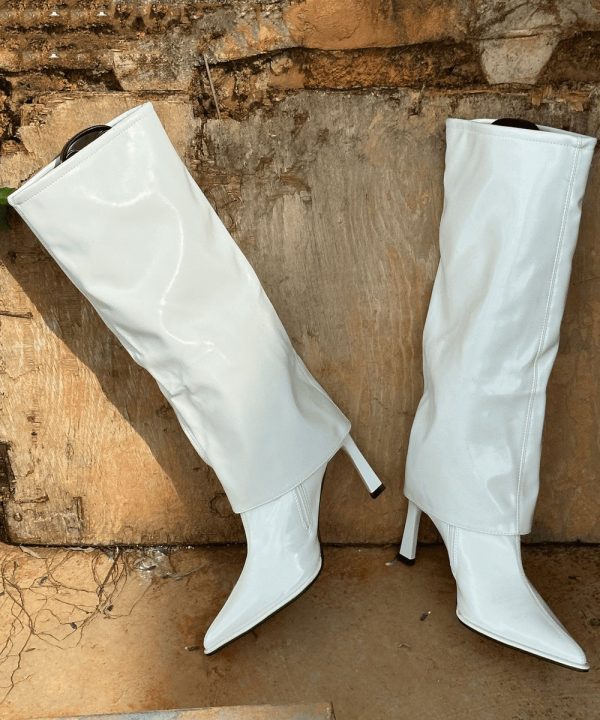 Black Faux Leather Stiletto Heels Boots Fashion Splicing Supply - Image 3