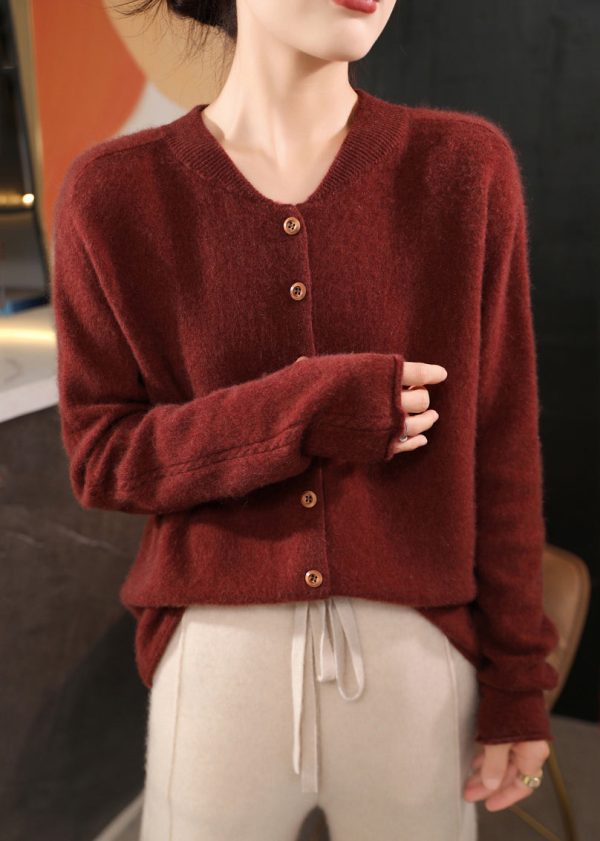 Classy Coffee O Neck Button Woolen Coats Spring Online - Image 5