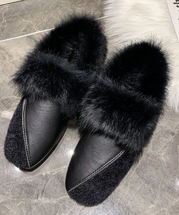 Unique Khaki Penny Loafers Splicing Fuzzy Wool Lined Fashion - Image 3