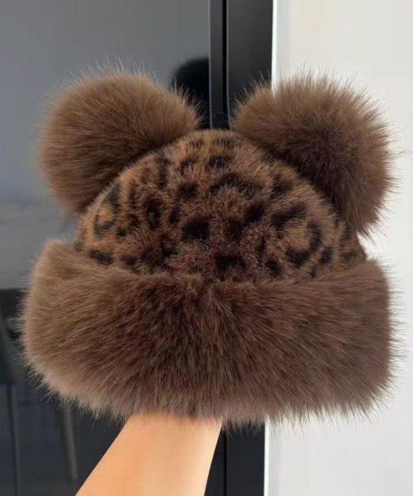 2025 New Leopard Print Thickened Warm Fuzzy Fur Hat Hot on Sale