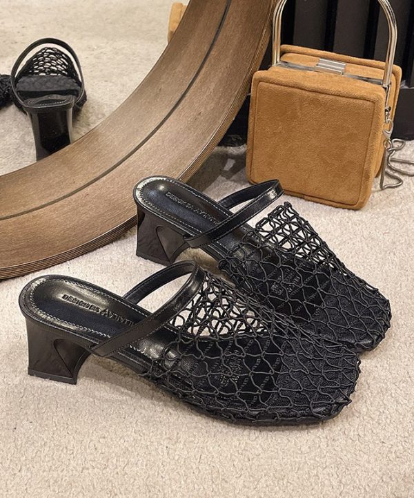 Black Breathable Mesh Splicing Stylish Chunky Slide Sandals Fashion - Image 4