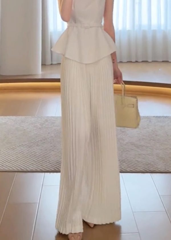 Classy White High Waist Wide Leg Pants Spring Online now - Image 4