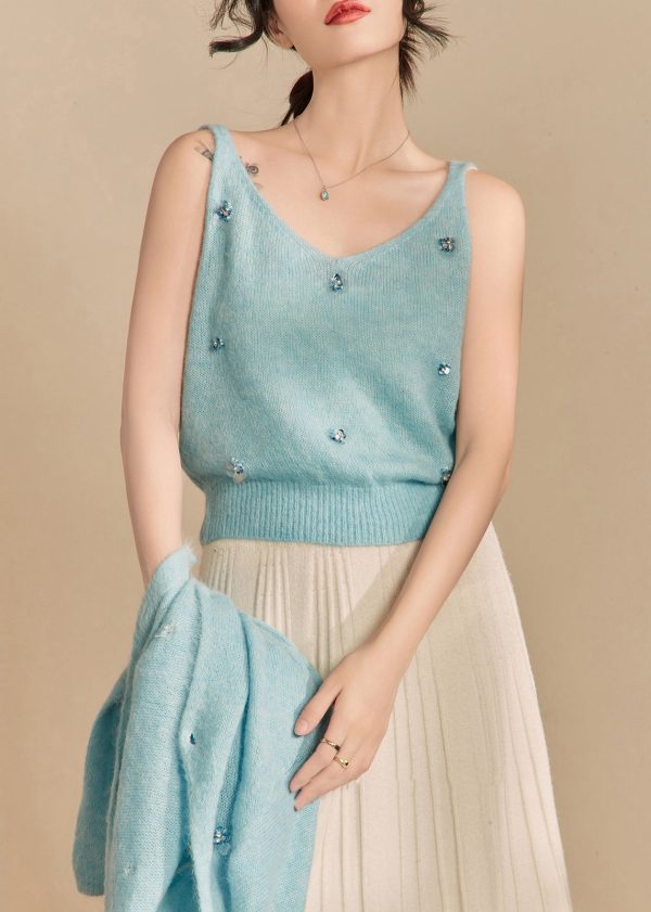 Art Blue Button Cardigans And Tank Knit Two Piece Set Spring Discount - Image 3