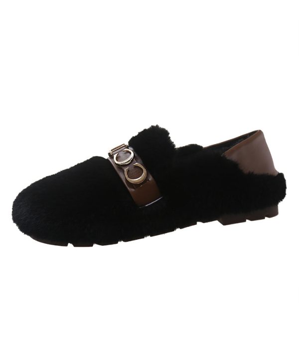 New Fuzzy Wool Lined Splicing Penny Loafers Beige Sale - Image 5