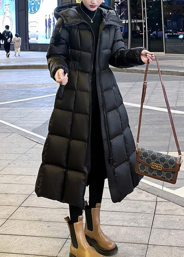 Beautiful Black Hooded Pockets Slim Fit Fine Cotton Filled Parka Winter Online Hot Sale - Image 5