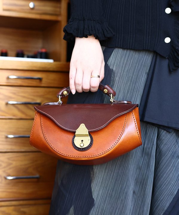 Handmade Brown Versatile Calf Leather Satchel Handbag For Sale - Image 2